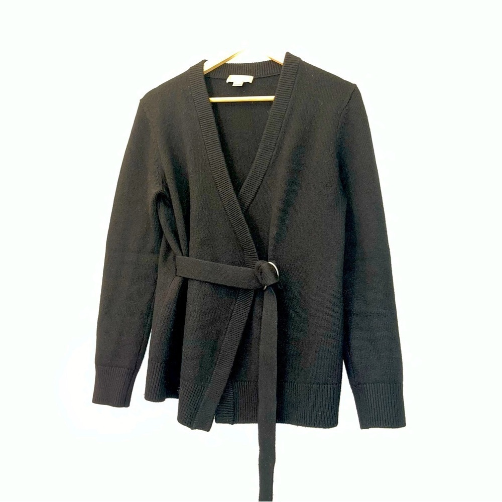 Michael Kors Collection Black Cardigan Cashmere Wrap Belted Tie Waist Small 🟡